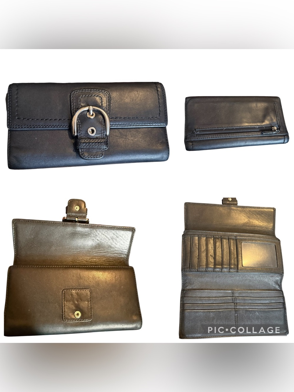 Coach Vintage Y2K Black Leather Soho Buckle Tri-Fold Wallet